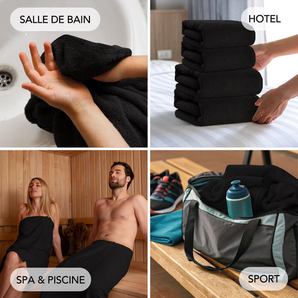 SLEEPZEN Lot de 2 Tapis de Bain 50x80cm Noir - 100% Coton Bio Certifié GOTS 800gr/m2 - Tapis Salle de Bain - Tapis Absorbant, 3 Couleurs, Lavable en Machine - Très Doux, Moelleux, Épais