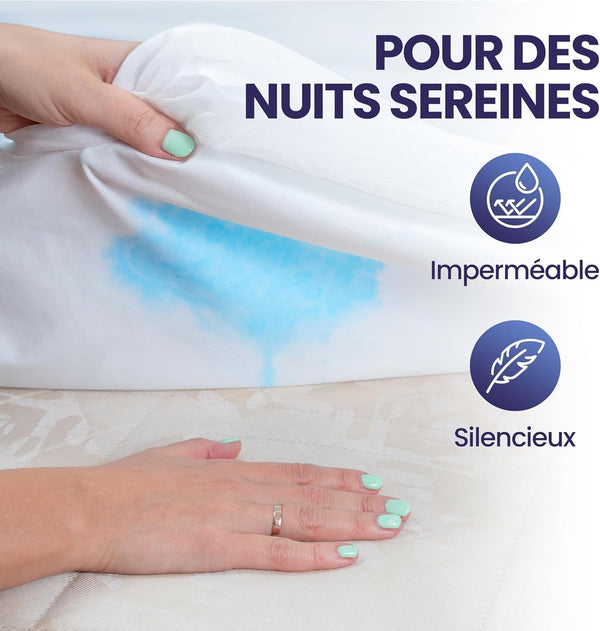 SLEEPZEN Protege Matelas 200x220 Impermeable, Respirant, Silencieux, Hypoallergénique, Coton, Alese 200x220 Qualité Supérieure Certifié Oeko-Tex®, Coins Élastiques