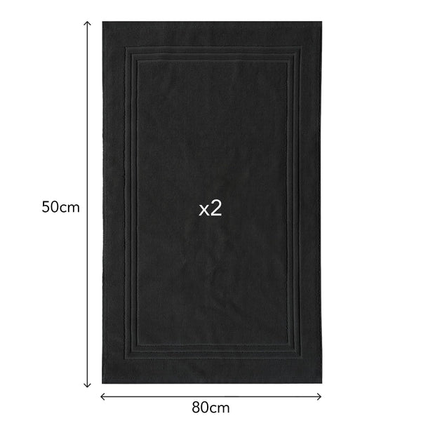SLEEPZEN Lot de 2 Tapis de Bain 50x80cm Noir - 100% Coton Bio Certifié GOTS 800gr/m2 - Tapis Salle de Bain - Tapis Absorbant, 3 Couleurs, Lavable en Machine - Très Doux, Moelleux, Épais