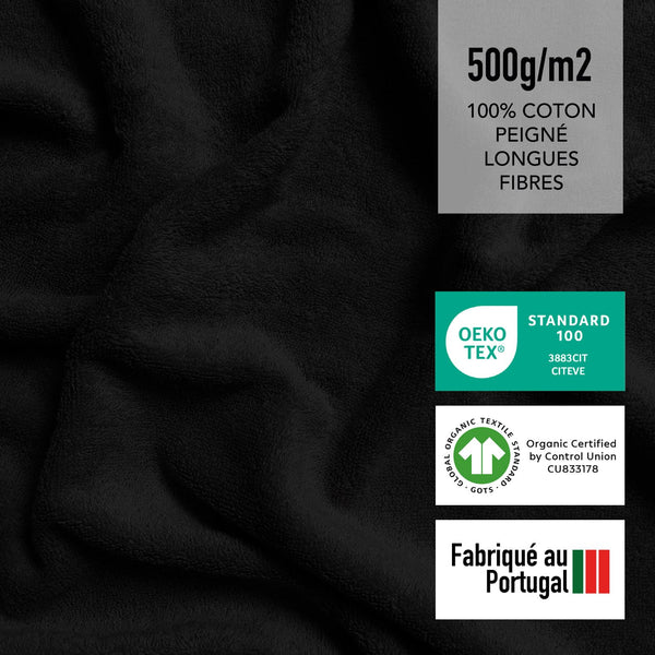 SLEEPZEN - Lot Gant de Toilette Coton Bio (Lot de 6 - Noir) Certifié GOTS - 500 g/m² Certifié Oeko-Tex - Gants de Toilette Ultra-Absorbant - Extra Doux - Fabriqué au Portugal