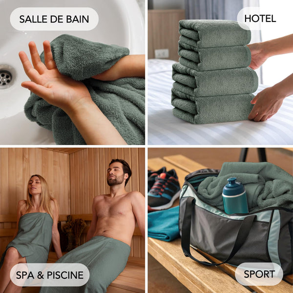 SLEEPZEN Lot de 2 Tapis de Bain 50x80cm Green Bay - 100% Coton Bio Certifié GOTS 800gr/m2 - Tapis Salle de Bain - Tapis Absorbant, 3 Couleurs, Lavable en Machine - Très Doux, Moelleux, Épais