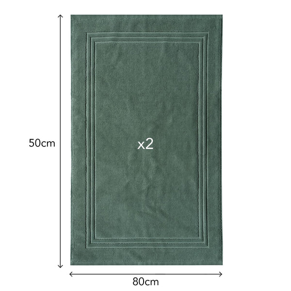 SLEEPZEN Lot de 2 Tapis de Bain 50x80cm Green Bay - 100% Coton Bio Certifié GOTS 800gr/m2 - Tapis Salle de Bain - Tapis Absorbant, 3 Couleurs, Lavable en Machine - Très Doux, Moelleux, Épais