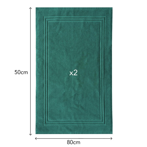 SLEEPZEN Lot de 2 Tapis de Bain 50x80cm Teal - 100% Coton Bio Certifié GOTS 800gr/m2 - Tapis Salle de Bain - Tapis Absorbant, 3 Couleurs, Lavable en Machine - Très Doux, Moelleux, Épais