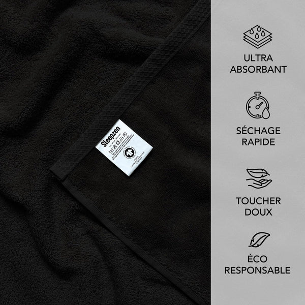 SLEEPZEN - Lot Gant de Toilette Coton Bio (Lot de 6 - Noir) Certifié GOTS - 500 g/m² Certifié Oeko-Tex - Gants de Toilette Ultra-Absorbant - Extra Doux - Fabriqué au Portugal