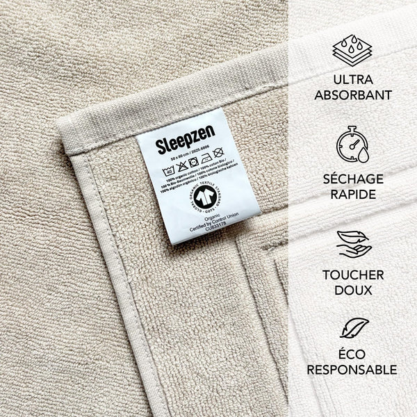 SLEEPZEN Tapis de Bain 50x80cm 100% Coton Bio GOTS 800gr/m2 Blanc
