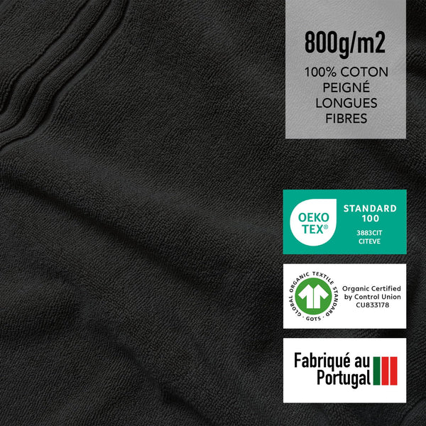 SLEEPZEN Lot de 2 Tapis de Bain 50x80cm Noir - 100% Coton Bio Certifié GOTS 800gr/m2 - Tapis Salle de Bain - Tapis Absorbant, 3 Couleurs, Lavable en Machine - Très Doux, Moelleux, Épais