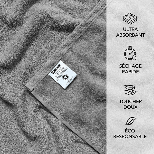 SLEEPZEN Lot de 2 Tapis de Bain 50x80cm Gris Perle - 100% Coton Bio Certifié GOTS 800gr/m2 - Tapis Salle de Bain - Tapis Absorbant, 3 Couleurs, Lavable en Machine - Très Doux, Moelleux, Épais