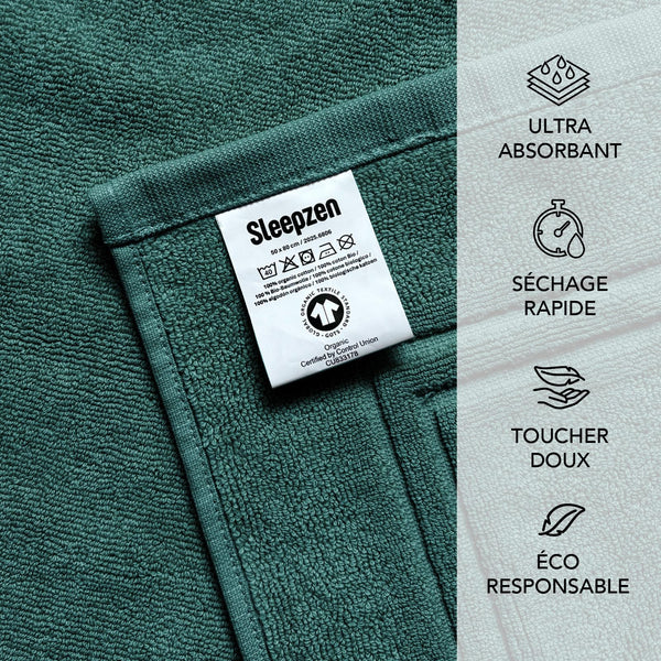 SLEEPZEN Lot de 2 Tapis de Bain 50x80cm Teal - 100% Coton Bio Certifié GOTS 800gr/m2 - Tapis Salle de Bain - Tapis Absorbant, 3 Couleurs, Lavable en Machine - Très Doux, Moelleux, Épais