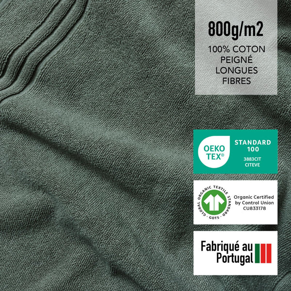 SLEEPZEN Lot de 2 Tapis de Bain 50x80cm Green Bay - 100% Coton Bio Certifié GOTS 800gr/m2 - Tapis Salle de Bain - Tapis Absorbant, 3 Couleurs, Lavable en Machine - Très Doux, Moelleux, Épais