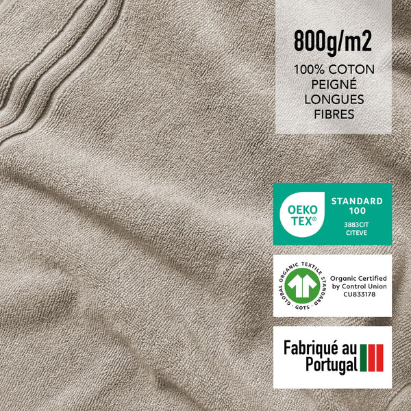 SLEEPZEN Tapis de Bain 50x80cm Beige (x1) - 100% Coton Bio Certifié GOTS 800gr/m2 - Tapis Salle de Bain - Tapis Absorbant, 3 Couleurs, Lavable en Machine - Très Doux, Moelleux, Épais